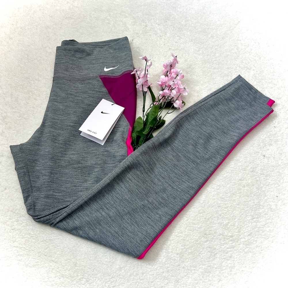 Nike One Dri-Fit NWT Grey/Pink Color-Block Training Leggings - Medium (28")